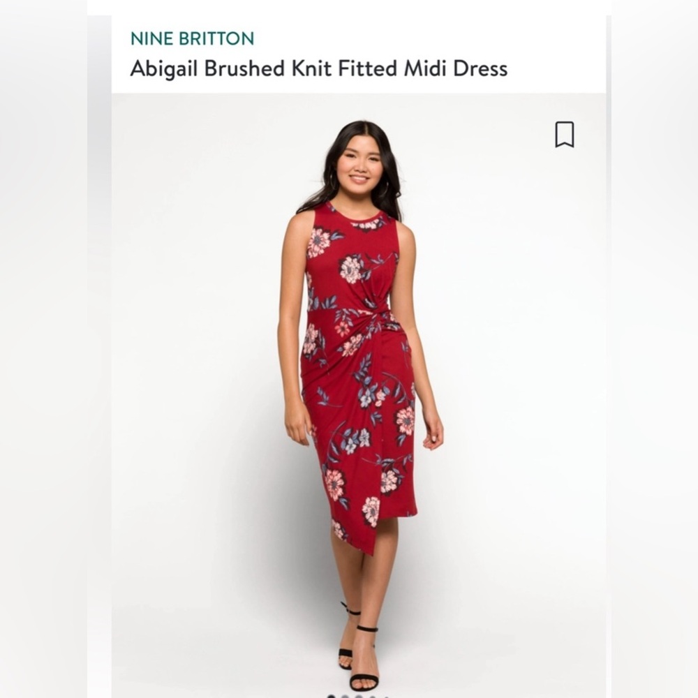 Red floral faux wrap dress